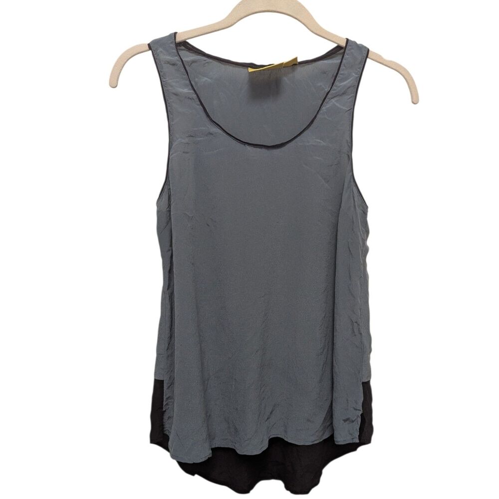 Maeve Anthropologie Silk Tank Top Sage Green Black Colorblock High Low Size 10